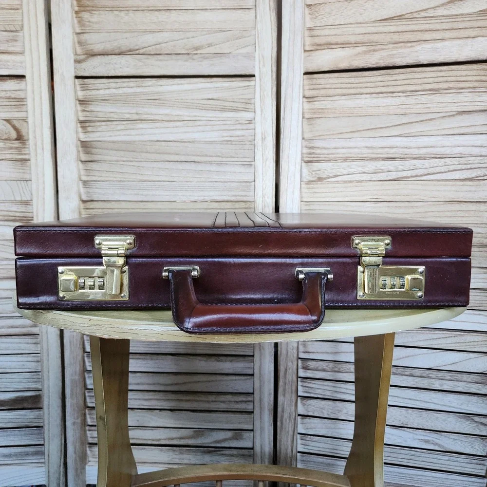 Vintage Presto Brown Leather Briefcase Portfolio Combination Lock Mod Retro